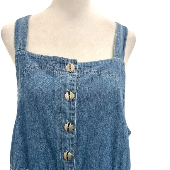 Vintage Western Button Front Denim Jumper Maxi Dress Sleeveless Y2K size 14 - Picture 2 of 6